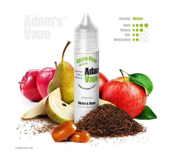 Příchuť Adam's Vape S&V: Apple Pear Tobacco (Šťavnatá jablka v karamelu s tabákem)