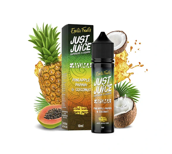 Příchuť Just Juice S&V: Pineapple, Papaya & Coconut (Ananas, papája & kokos)